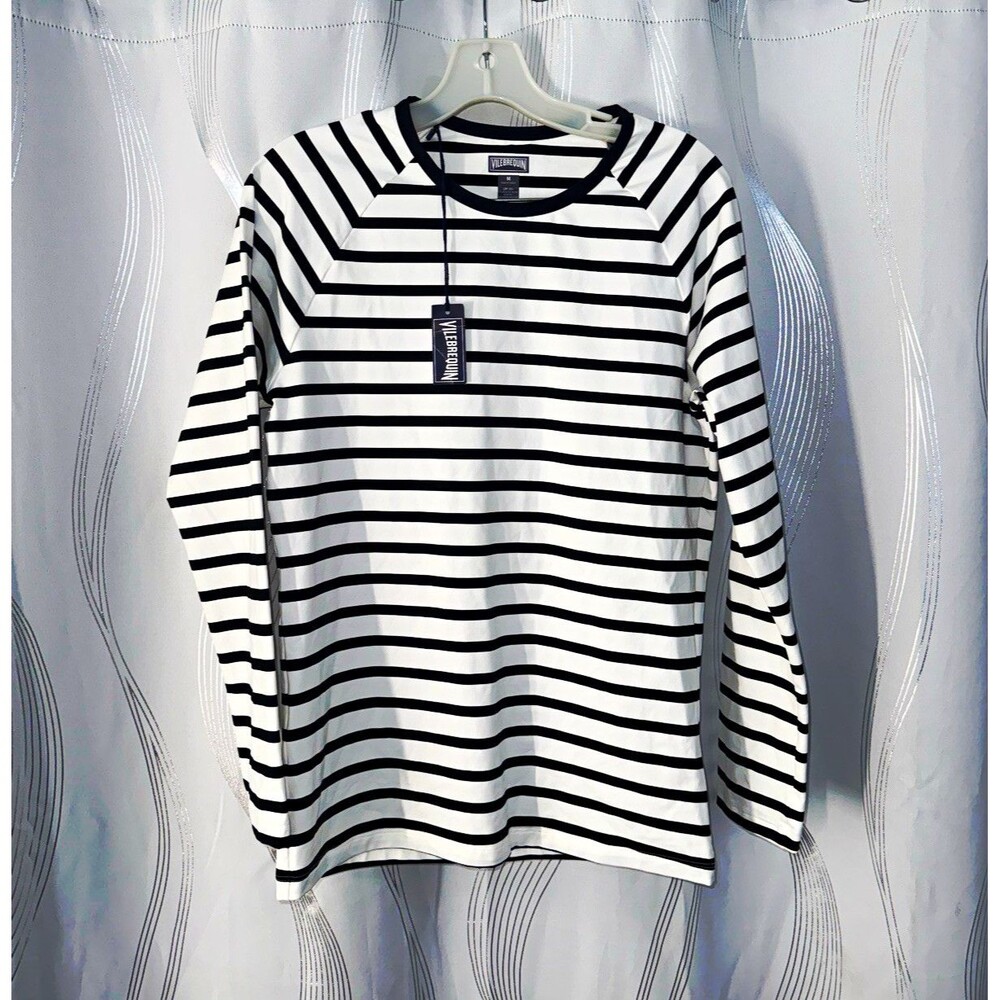 Vilebrequin Men's M Striped Long Sleeve Crew Neck Cotton Jersey Logo T-Shirt